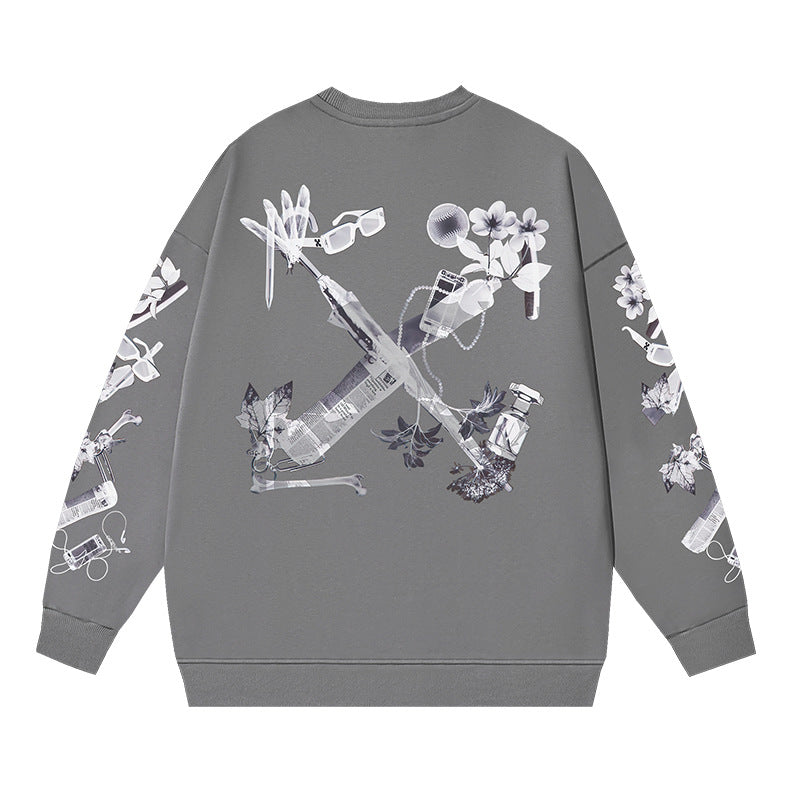 Off-White Dark Grey Punk Deconstructed Object Arrow Crewneck Sweatshirt